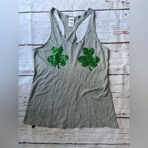 PINK Victoria's Secret Gray Tank Top with Green Shamrocks
